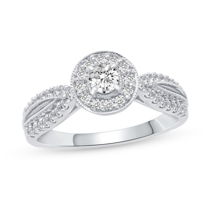 Main Image 4 of 1/2 CT. T.W. Diamond Frame Split Shank Bridal Set in 10K White Gold
