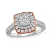 Thumbnail Image 1 of 3/4 CT. T.W. Diamond Triple Cushion-Shaped Frame Engagement Ring in 14K Two-Tone Gold