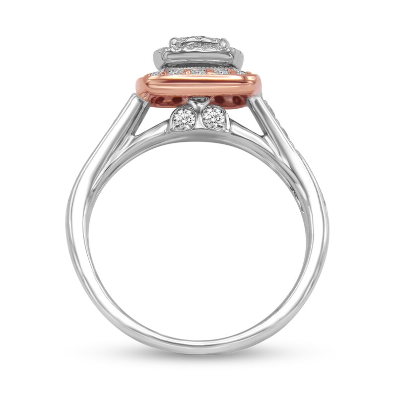 Main Image 3 of 3/4 CT. T.W. Diamond Triple Cushion-Shaped Frame Engagement Ring in 14K Two-Tone Gold