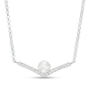 Thumbnail Image 1 of 5.0mm Button Freshwater Cultured Pearl and White Lab-Created Sapphire Chevron Necklace in Sterling Silver