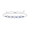 Thumbnail Image 1 of Freshwater Cultured Pearl, Blue Lab-Created Sapphire and Diamond Accent Frame Bolo Bracelet in Sterling Silver – 9.5"