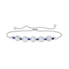 Thumbnail Image 0 of Cultured Freshwater Pearl, Blue Lab-Created Sapphire and Diamond Accent Frame Bolo Bracelet in Sterling Silver – 9.5"