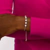 Thumbnail Image 2 of Freshwater Cultured Pearl, Blue Lab-Created Sapphire and Diamond Accent Frame Bolo Bracelet in Sterling Silver – 9.5"