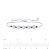 Thumbnail Image 3 of Freshwater Cultured Pearl, Blue Lab-Created Sapphire and Diamond Accent Frame Bolo Bracelet in Sterling Silver – 9.5"