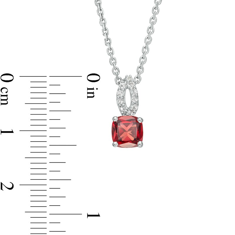 Main Image 3 of Cushion-Cut Garnet and White Lab-Created Sapphire Open Flame-Top Pendant and Stud Earrings Set in Sterling Silver