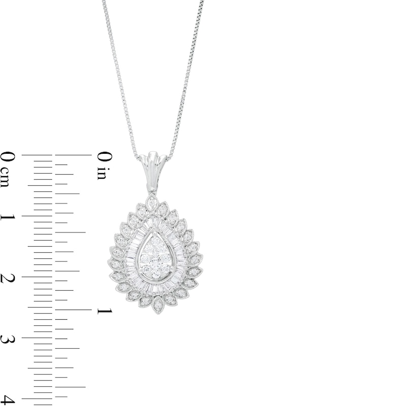 Main Image 2 of 1/2 CT. T.w. Pear-Shaped Multi-Diamond Double Frame Sunburst Pendant in 10K White Gold