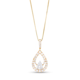 1/2 CT. T.W. Pear-Shaped Multi-Diamond Trio Pendant in 10K Two-Tone Gold