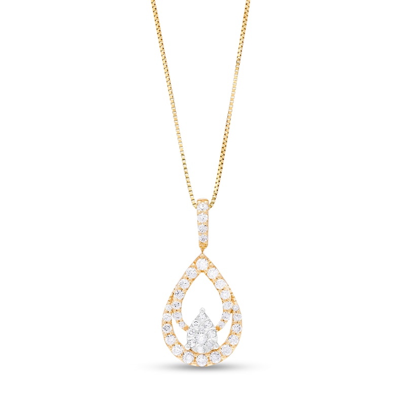 Main Image 1 of 1/2 CT. T.W. Pear-Shaped Multi-Diamond Trio Pendant in 10K Two-Tone Gold