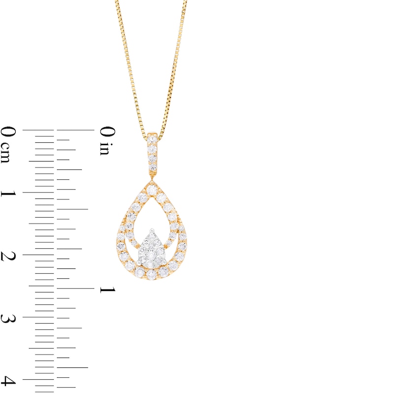 Main Image 2 of 1/2 CT. T.W. Pear-Shaped Multi-Diamond Trio Pendant in 10K Two-Tone Gold