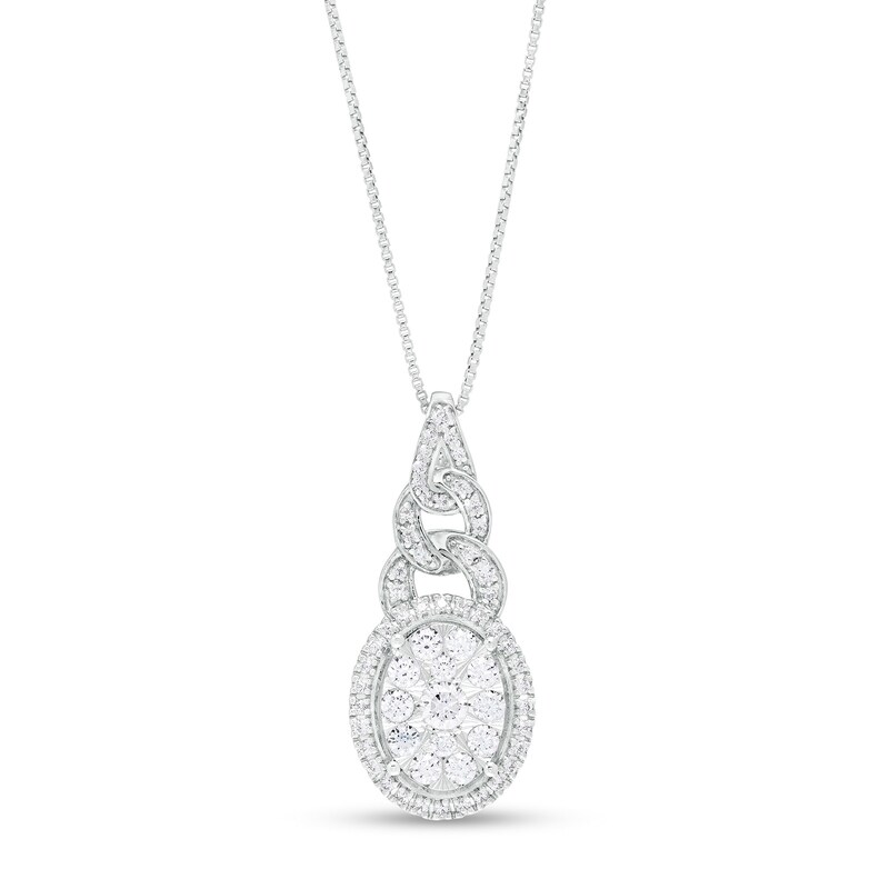 Main Image 1 of 3/4 CT. T.W. Oval-Shaped Multi-Diamond Curb Chain Bail Pendant in 10K White Gold