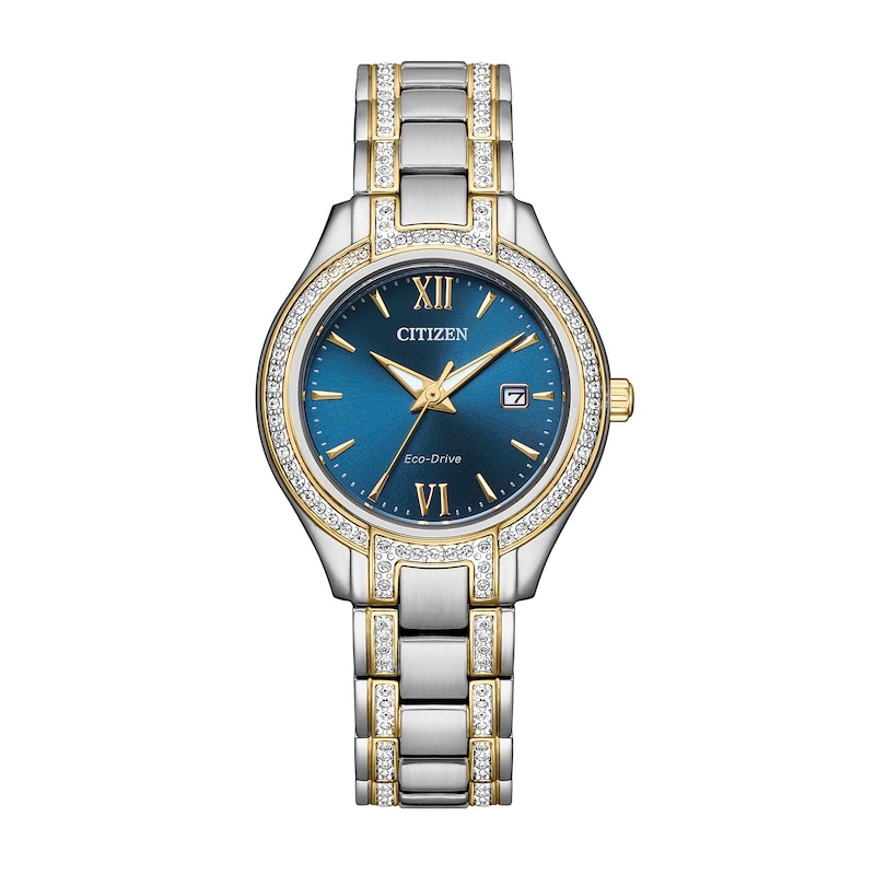 Main Image 1 of Ladies' Citizen Eco-Drive® Silhouette Crystal Accent Two-Tone Watch with Blue Dial (Model: FE1234-50L)