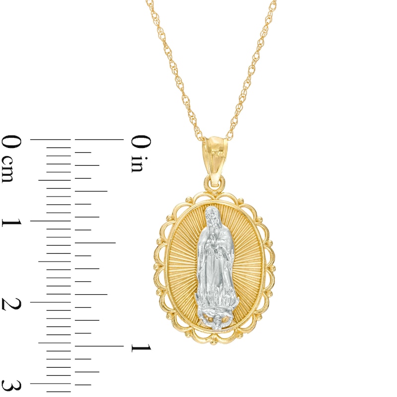 Main Image 3 of Diamond-Cut Our Lady of Guadalupe Scallop Frame Oval Pendant in 10K Two-Tone Gold