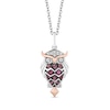 Thumbnail Image 1 of Enchanted Disney Aurora Pink Tourmaline and 1/15 CT. T.W. Diamond Owl Pendant in Sterling Silver and 10K Rose Gold