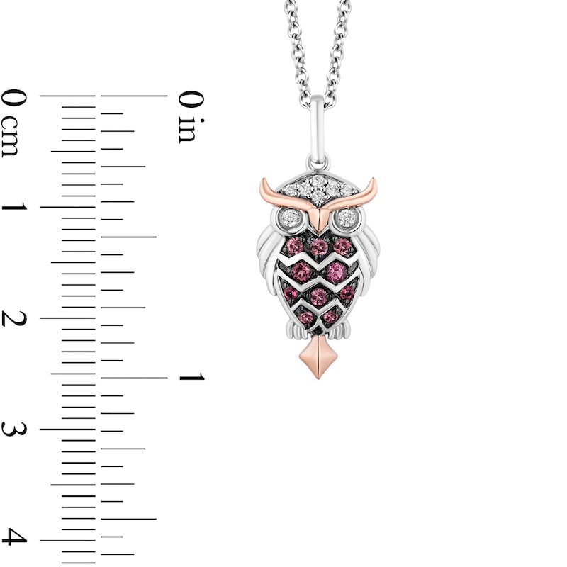 Main Image 3 of Enchanted Disney Aurora Pink Tourmaline and 1/15 CT. T.W. Diamond Owl Pendant in Sterling Silver and 10K Rose Gold