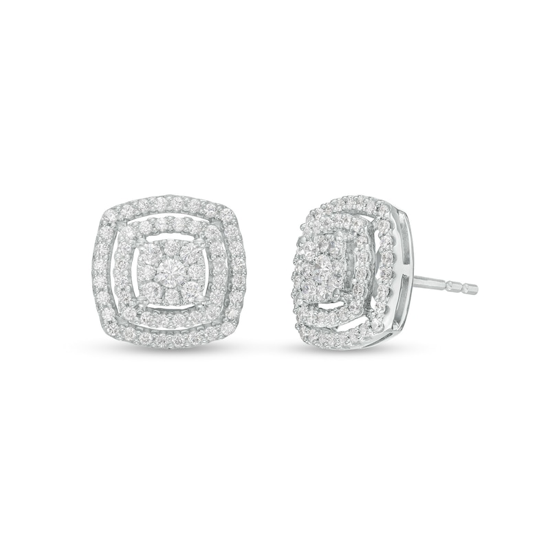 Main Image 1 of 1/2 CT. T.W. Multi-Diamond Double Cushion-Shaped Frame Stud Earrings in 10K White Gold