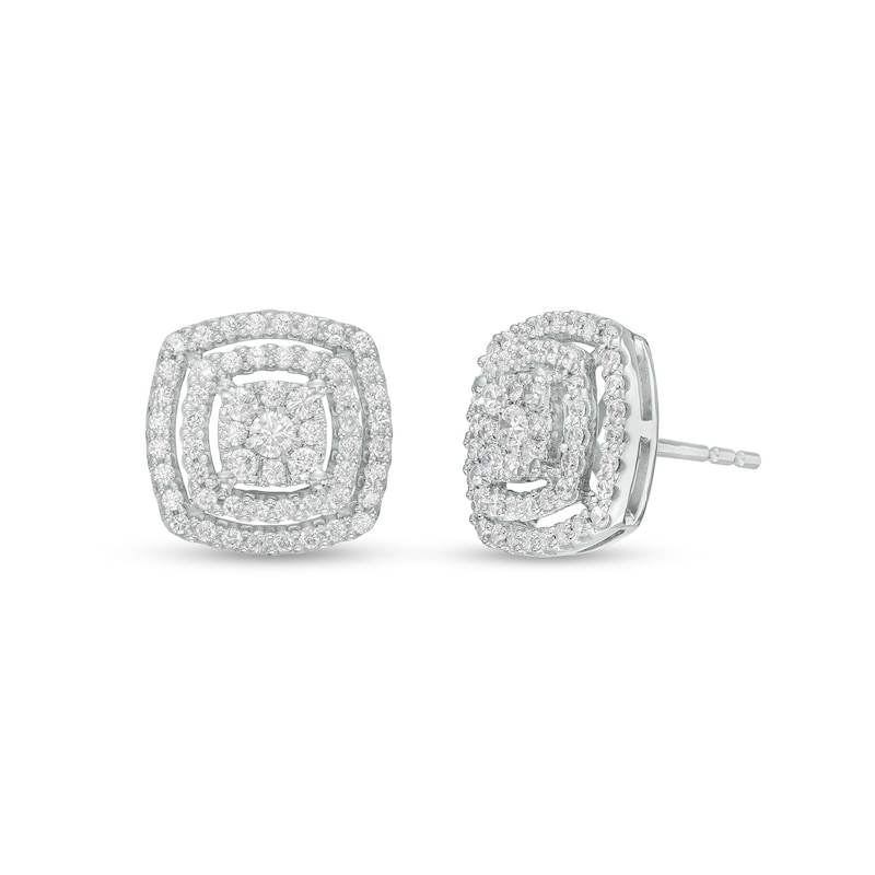 1/2 CT. T.W. Multi-Diamond Double Cushion-Shaped Frame Stud Earrings in 10K White Gold