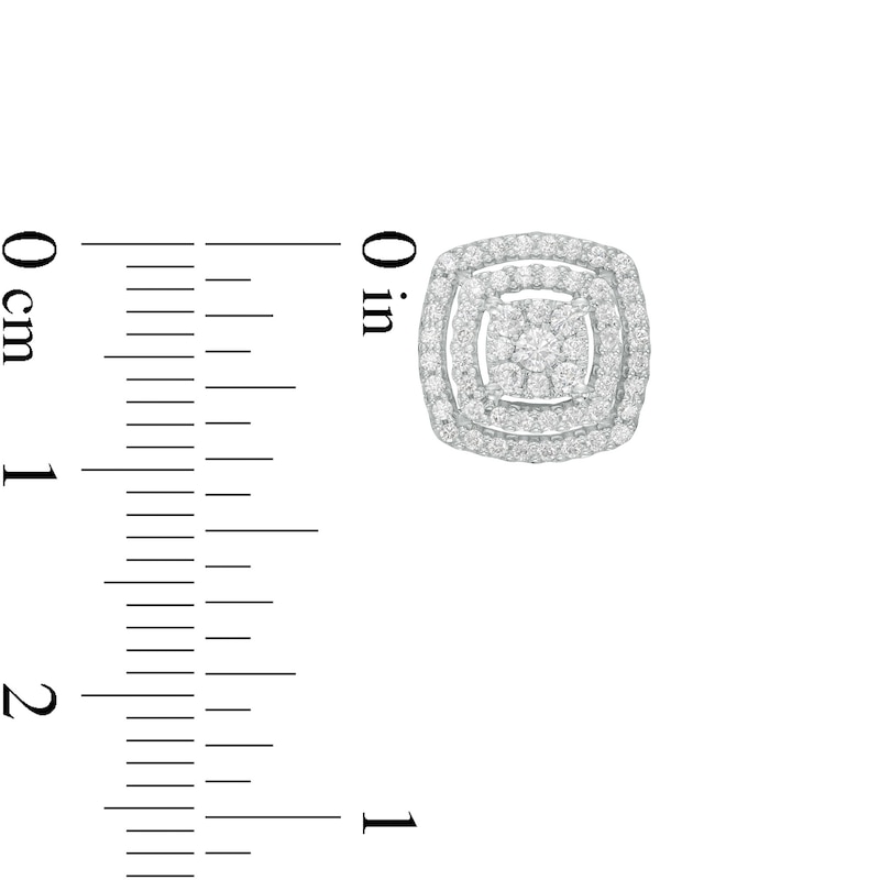 Main Image 3 of 1/2 CT. T.W. Multi-Diamond Double Cushion-Shaped Frame Stud Earrings in 10K White Gold