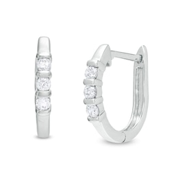 1/5 CT. T.W. Diamond Three Stone Hoop Earrings in 10K White Gold