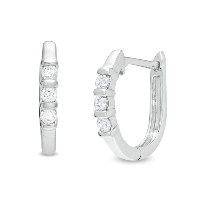 Main Image 1 of 1/5 CT. T.W. Diamond Three Stone Hoop Earrings in 10K White Gold