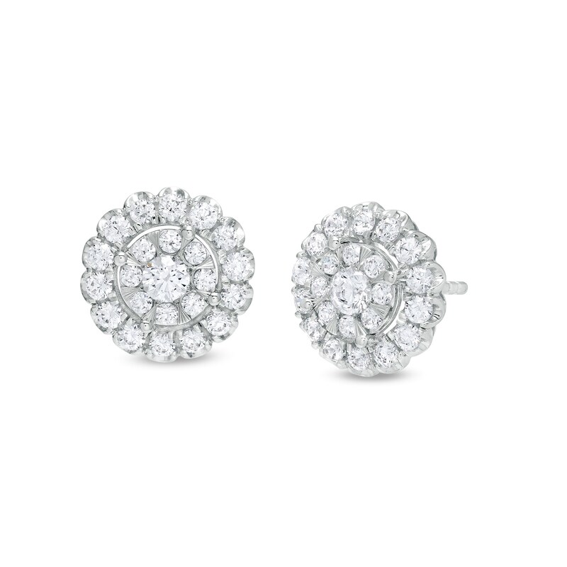 1 CT. T.W. Multi-Diamond Scallop Edge Frame Stud Earrings in 10K White Gold