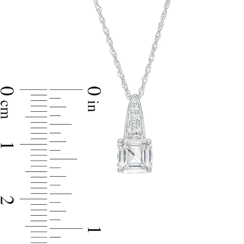Main Image 3 of Asscher-Cut White Lab-Created Sapphire Graduated Drop Pendant and Earrings Set in Sterling Silver