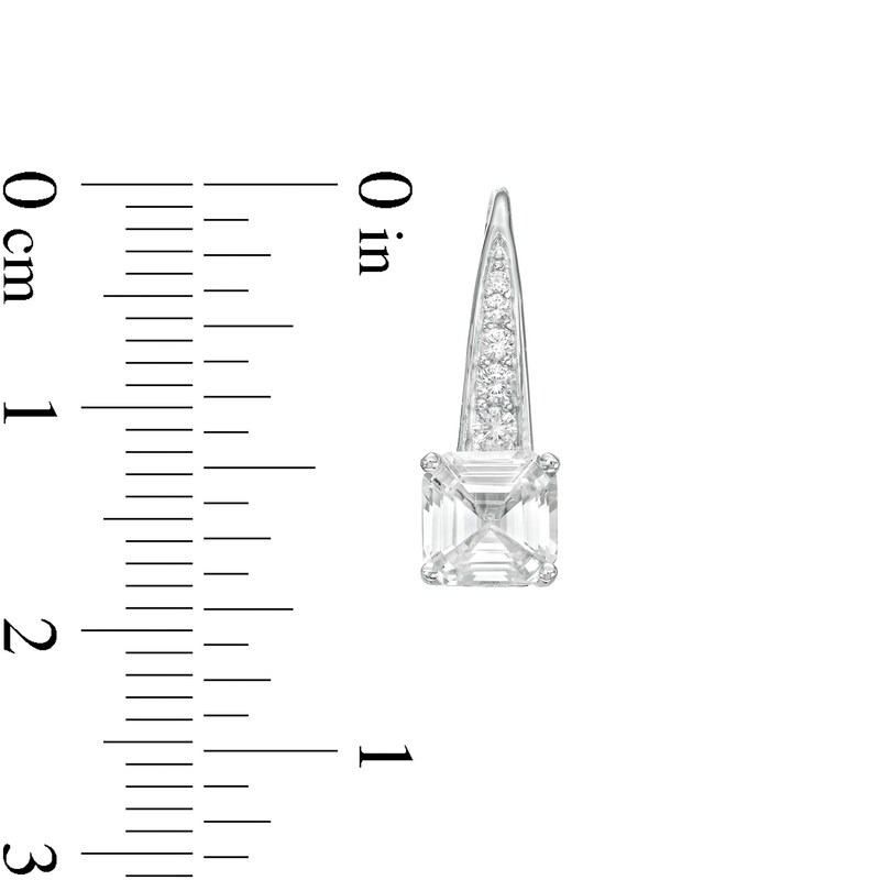 Main Image 4 of Asscher-Cut White Lab-Created Sapphire Graduated Drop Pendant and Earrings Set in Sterling Silver