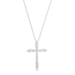 1/4 CT. T.W. Baguette and Round Diamond Cross Pendant in 10K White Gold