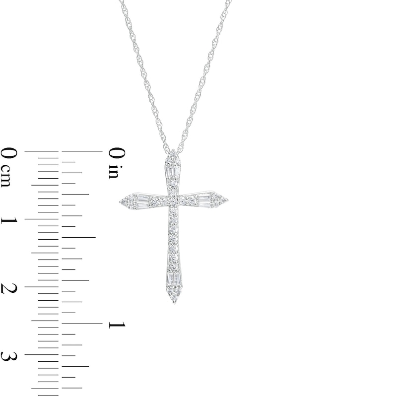 1/4 CT. T.W. Baguette and Round Diamond Cross Pendant in 10K White Gold