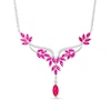 Thumbnail Image 1 of Marquise Lab-Created Ruby and White Lab-Created Sapphire Floral "Y" Necklace in Sterling Silver