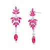 Thumbnail Image 0 of Marquise Lab-Created Ruby and White Lab-Created Sapphire Floral Triple Drop Earrings in Sterling Silver