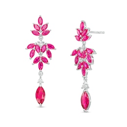 Marquise Lab-Created Ruby and White Lab-Created Sapphire Floral Triple Drop Earrings in Sterling Silver