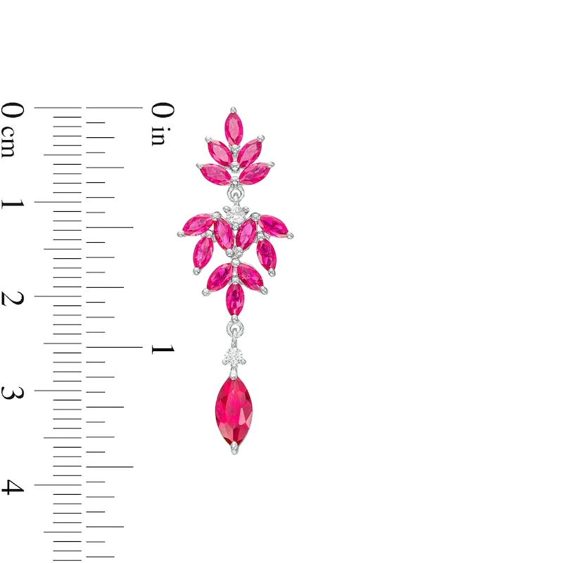 Main Image 3 of Marquise Lab-Created Ruby and White Lab-Created Sapphire Floral Triple Drop Earrings in Sterling Silver