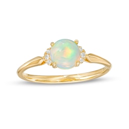 6.0mm Opal Cabochon and Diamond Accent Trio Collar Ring in 10K Gold