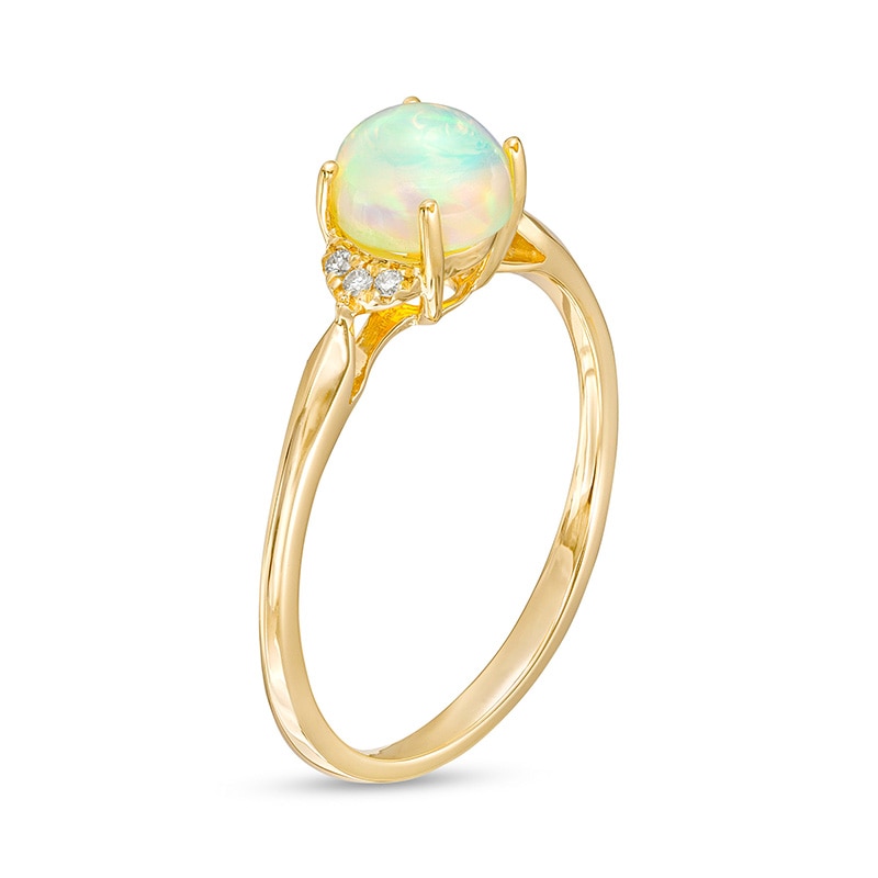 6.0mm Opal Cabochon and Diamond Accent Trio Collar Ring in 10K Gold