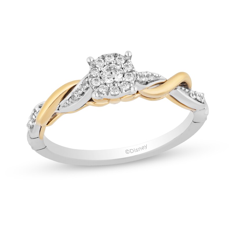 Main Image 1 of Enchanted Disney Rapunzel 1/5 CT. T.W. Multi-Diamond Twist Shank Promise Ring in Sterling Silver and 10K Gold