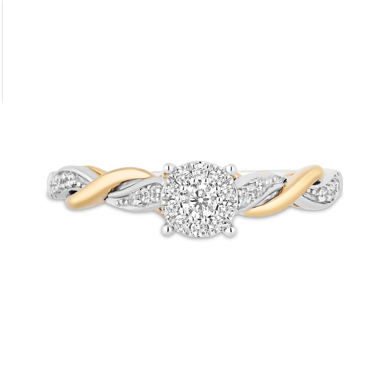 Main Image 4 of Enchanted Disney Rapunzel 1/5 CT. T.W. Multi-Diamond Twist Shank Promise Ring in Sterling Silver and 10K Gold