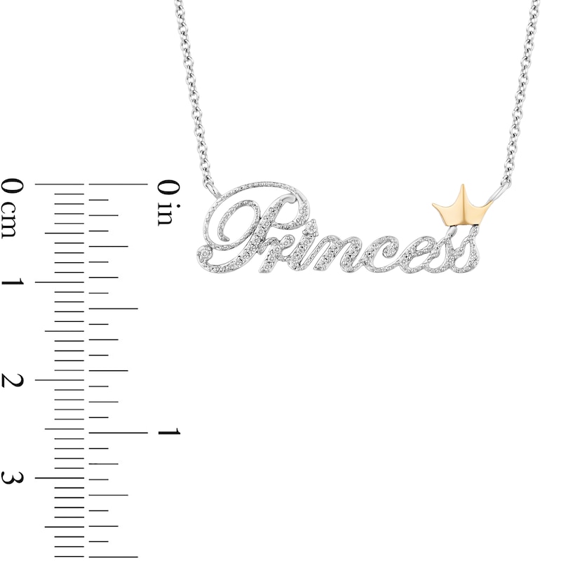 Main Image 3 of Enchanted Disney Princess 1/10 CT. T.W. Diamond "Princess" with Crown Necklace in Sterling Silver and 10K Gold
