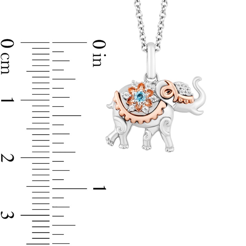 Enchanted Disney Jasmine Blue Topaz and 1/20 CT. T.W. Diamond Elephant Pendant in Sterling Silver with 10K Rose Gold