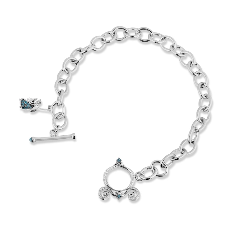Main Image 1 of Enchanted Disney Cinderella Blue Topaz and 1/10 CT. T.W. Diamond Fairy Godmother Charm Bracelet in Sterling Silver
