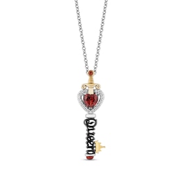 Enchanted Disney Villains Evil Queen Garnet and 1/10 CT. T.W. Diamond Key Pendant in Sterling Silver and 10K Gold- 19&quot;