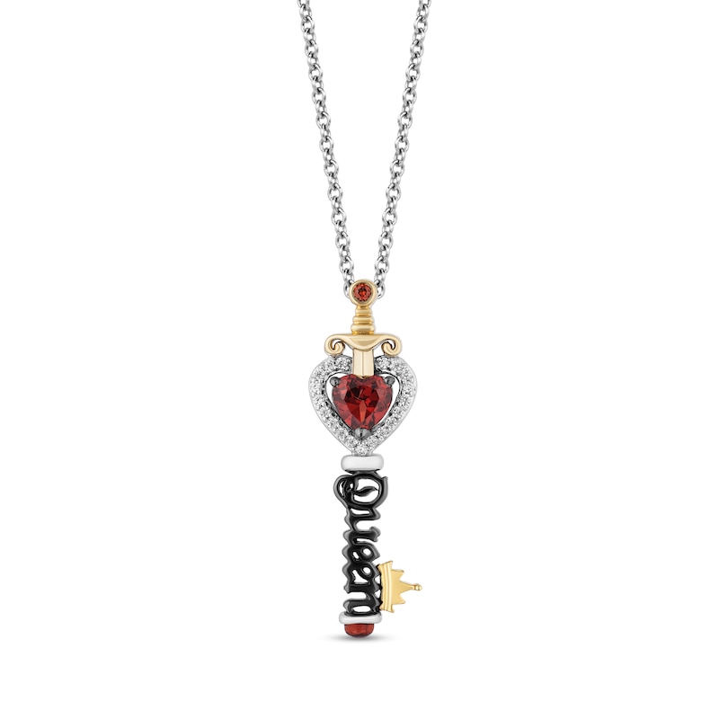 Main Image 1 of Enchanted Disney Villains Evil Queen Garnet and 1/10 CT. T.W. Diamond Key Pendant in Sterling Silver and 10K Gold- 19"