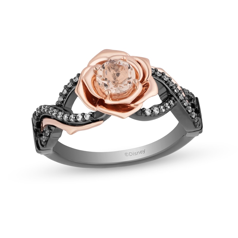 Enchanted Disney Aurora Morganite and 1/8 CT. T.W. Diamond Rose Ring in Sterling Silver and 10K Rose Gold - Size 7