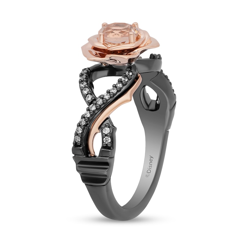 Enchanted Disney Aurora Morganite and 1/8 CT. T.W. Diamond Rose Ring in Sterling Silver and 10K Rose Gold - Size 7