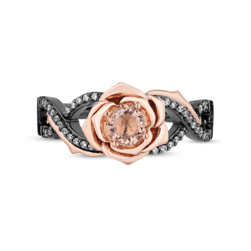 Enchanted Disney Aurora Morganite and 1/8 CT. T.W. Diamond Rose Ring in Sterling Silver and 10K Rose Gold - Size 7