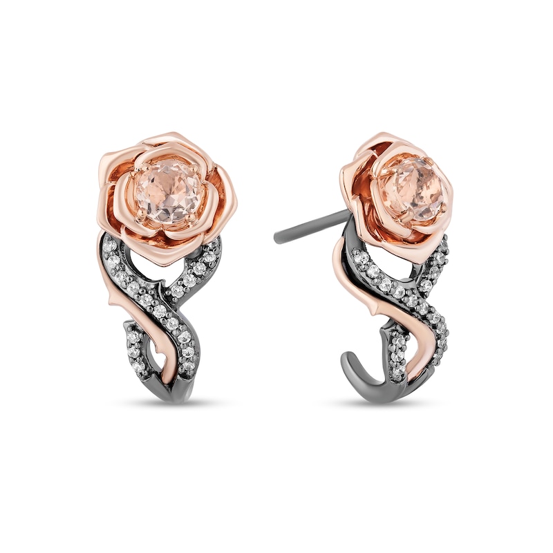 Enchanted Disney Aurora Morganite and 1/10 CT. T.W. Diamond Rose Drop Earrings in Sterling Silver and 10K Rose Gold
