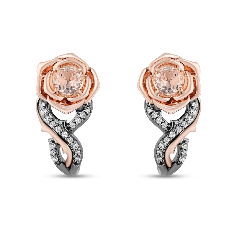 Enchanted Disney Aurora Morganite and 1/10 CT. T.W. Diamond Rose Drop Earrings in Sterling Silver and 10K Rose Gold