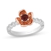 Thumbnail Image 0 of Enchanted Disney Snow White Garnet and 1/10 CT. T.W. Diamond Flower Ring in Sterling Silver and 10K Rose Gold - Size 7