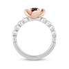Enchanted Disney Snow White Garnet and 1/10 CT. T.W. Diamond Flower Ring in Sterling Silver and 10K Rose Gold - Size 7