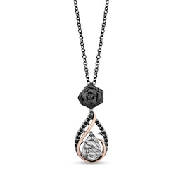 Enchanted Disney Villains Maleficent Quartz and 1/6 CT. T.W. Black Diamond Pendant in Sterling Silver - 19"