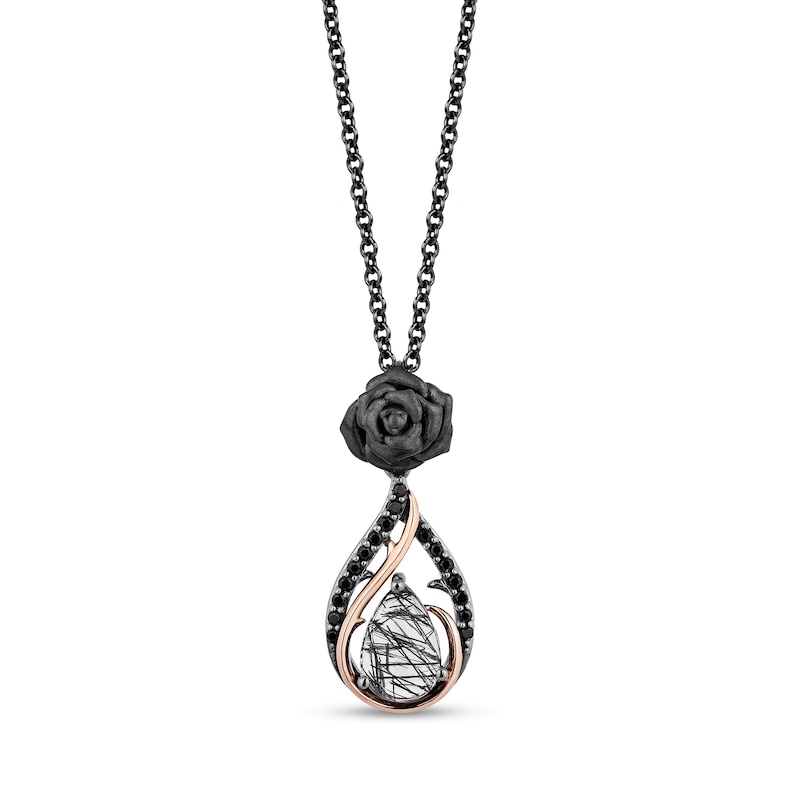 Main Image 1 of Enchanted Disney Villains Maleficent Quartz and 1/6 CT. T.W. Black Diamond Pendant in Sterling Silver - 19"